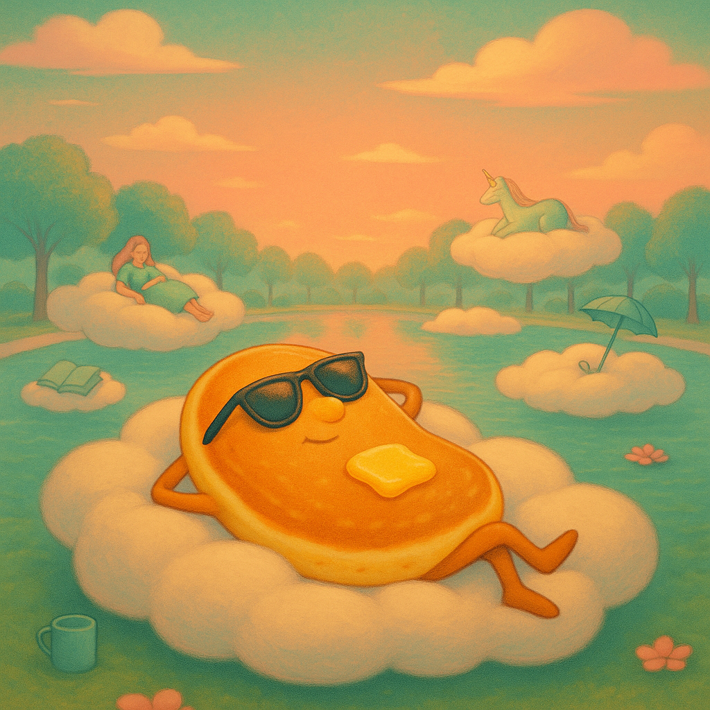 Pancake sunbathing on a cloud pillow